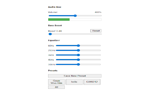 Audio Max :: Adjust volume up to 800% and toggle bass boost with persistent settings.