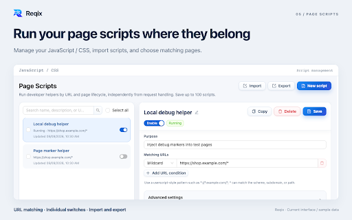 Reqix – API Mock & HTTP Request Modifier :: Mock APIs from DevTools requests. Modify requests and responses, redirect URLs, and debug locally without an account.