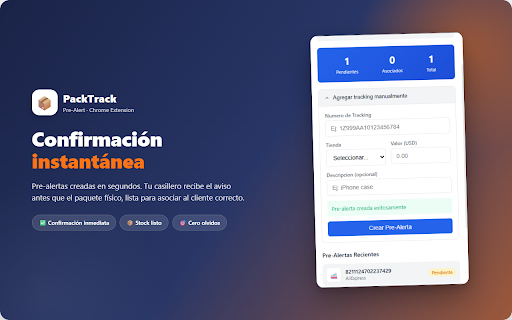 PackTrack Pre-Alert :: Crea pre-alertas automaticas para tu casillero al detectar compras en tiendas online soportadas. Anticipa que contiene cada paquete.