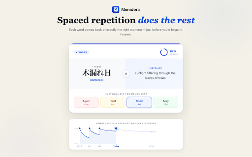 Memdora :: Turn anything you read into spaced-repetition flashcards. Highlight, hover, or paste — Memdora captures it.