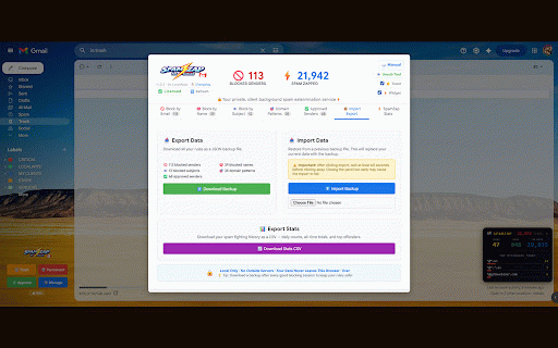 SpamZap :: ๐ฅPermanently delete Gmail spam via API. Block by email, name, subject & domain patterns. 100% local, zero servers.๐