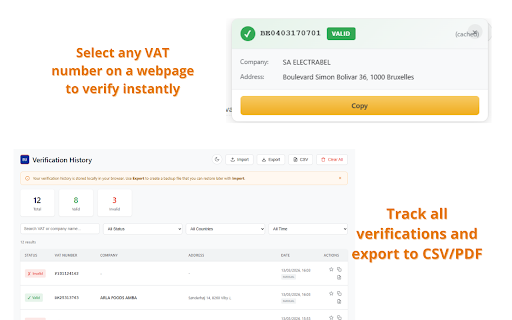 VIES VAT Validator - EU VAT Number Checker :: Verify EU, Swiss & Norwegian VAT numbers via official VIES. Bulk validation, PDF certificates, VAT calculator, dark mode.