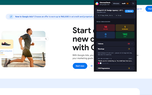ChromaCheck :: Simulate color blindness and run WCAG contrast audits on any webpage. Catch accessibility issues before your users do.