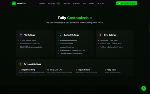 NousSave: Export ChatGPT, Gemini, DeepSeek, Claude and Grok Chats to PDF :: Effortlessly export AI chats to PDF, Word, Markdown, HTML & more. Features 'Deep Research' support and collapsible long messages.