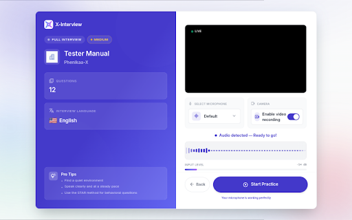 X-Interview :: AI assistant for job seekers: practice interviews and analyze your CV directly on the job sites you browse.
