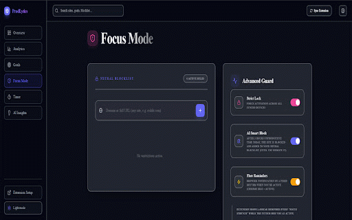 ProdLytics — Time Tracker & AI Productivity Analytics :: AI-powered time tracker and productivity analytics. Set daily goals, get AI insights. Pairs with ProdLytics web app.