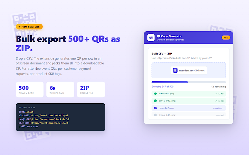 QR Code Generator & Scanner :: Generate and scan QR codes. Custom colors, logo embed, vCard / Wi-Fi / event templates, bulk CSV export, and history.
