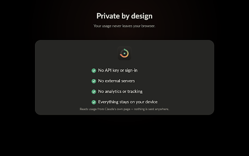 Usage Meter for Claude :: See your Claude 5-hour and weekly usage live, right above the chat box. No API key, data stays in your browser.