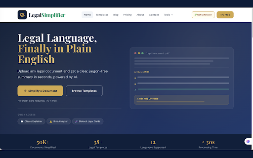 LegalSimplifier - Understand Any Contract :: Highlight any legal text and get a plain-English summary with risk flags in 30 seconds. No lawyer needed.