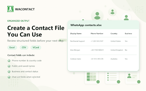 WAContact: WA Contact Export - Save Contacts to Excel/CSV/VCard :: Export WhatsApp contact to Excel, CSV or VCard, download group member and chat with media. Processed locally.