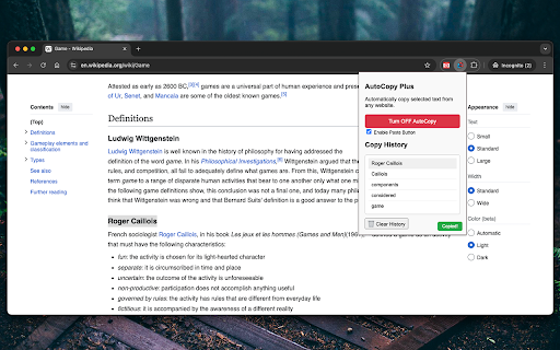 AutoCopy Plus :: Automatically copy selected text from any website.