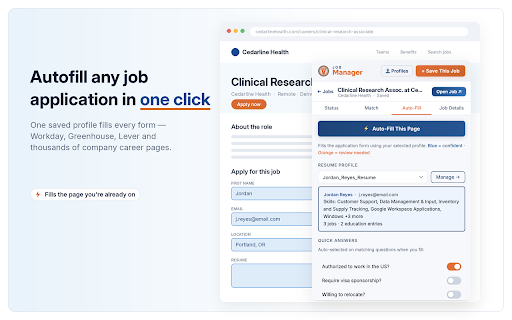 JobManager :: Save jobs, score them against your resume with AI, manage resumes and auto-fill applications. VirtualVocations account required.