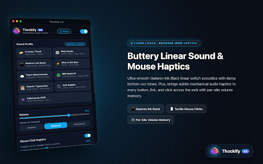 Thockify — Tactile Keyboard & Web Audio :: Tactile acoustic feedback, mechanical thocks, and speed-aware audio haptics for web typing.