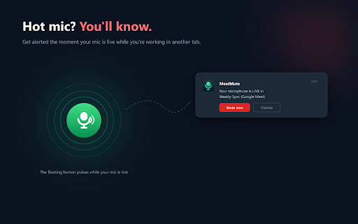 MeetMute: Mute, Auto-Mute for Google Meet :: All-in-one Google Meet controls: mute & camera from any tab, auto-mute on join, push-to-talk, hot-mic alerts & keyboard shortcut.