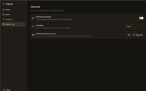 TidyTab :: Automatic tab groups, window stash, and command search for Chrome tabs.