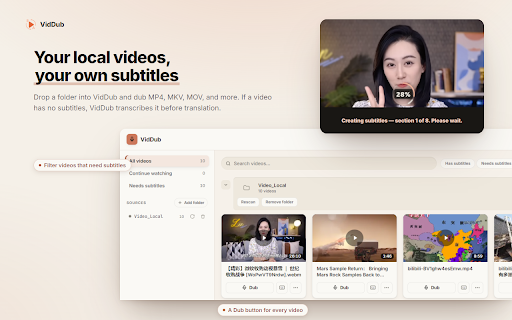 VidDub — Video Dubbing, Translate & Dub :: Real-time AI dubbing across many video platforms and your own files. It reads the topic first, so terminology stays correct.