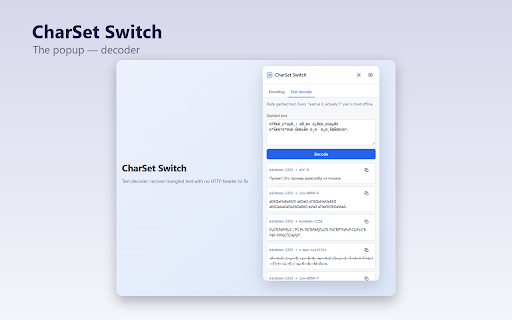 CharSet Switch :: Fix garbled text: switch the character encoding a web page is decoded with, with offline auto-detection.