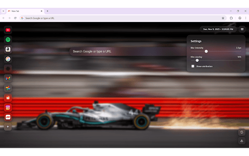 F1 New Tab & Wallpapers :: A clean, local-only new tab with curated wallpapers, glass UI, quick links, and zero tracking.