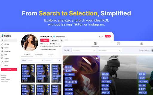 Check Engagement Rate Instagram & Tiktok by KOL.ID :: Sort and organize content on TikTok and Instagram by likes, comments, and other metrics - Powered by KOL.ID