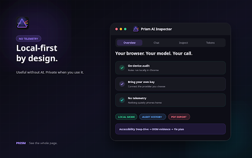 Prism – AI Website Audit & Inspector :: Audit accessibility, SEO, UX, performance and security. Inspect elements, extract design tokens and get AI-powered fixes.