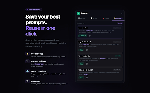 Orenivo — AI Folders for ChatGPT, Claude, Gemini, Grok & DeepSeek :: Folders, search & prompt templates for ChatGPT, Claude, Gemini, Grok and DeepSeek — all in one place. Free to use, no paywall.