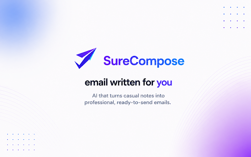 SureCompose – AI Email Writer :: AI-powered email assistant for Gmail and Outlook. Compose, summarize, and reply to emails in seconds.