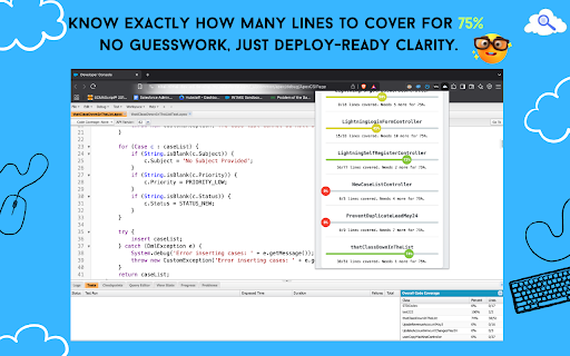 Apex Coverage Inspector :: This extension searches the code coverage and class names in the Salesforce Developer Console.