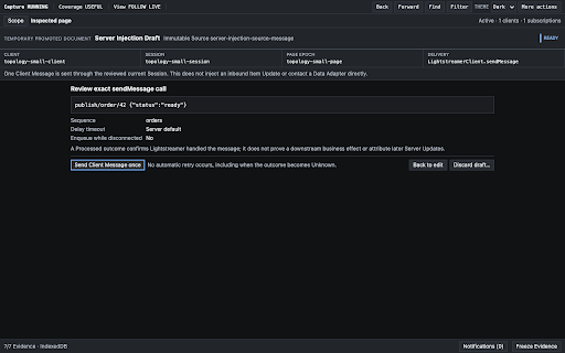 Lightstreamer Workbench :: Inspect Lightstreamer activity and test Item Updates or Client Messages in Chrome DevTools.