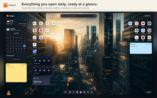Deskpot - Custom New Tab & Speed Dial :: A customizable Chrome new tab speed dial with shortcuts, folders, widgets, calendar, notes, weather, and wallpapers.