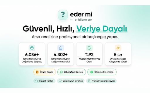 Eder Mi? Arsa Fiyat Analizi :: Sahibinden, Emlakjet, Hepsiemlak ve RE/MAX ilanlarında arsa fiyatını AI ile analiz edip makul olup olmadığını gösterir.