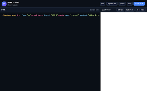 HTML Studio - Live Editor :: Professional HTML editor with instant live preview, local autosave and import/export.