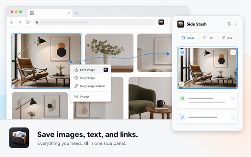 Side Stash :: Save text, links, and images to a private side panel. Search, filter, and copy — all stored locally.