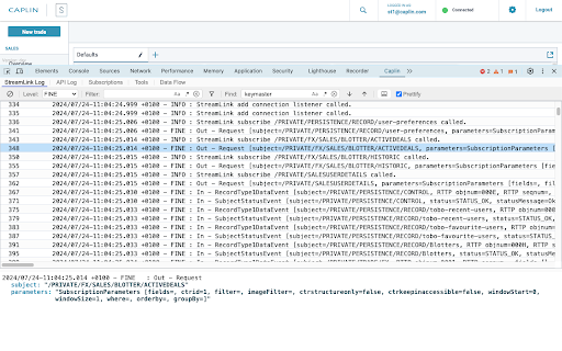 Caplin Developer Tools :: See the StreamLink logs, currently subscribed objects and more.