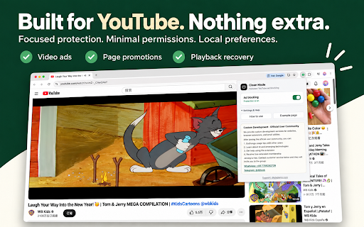 YouTube™ automatically removes ads :: Auto-skip ads, cinematic mode, permanent progress bar and many custom YouTube player themes.