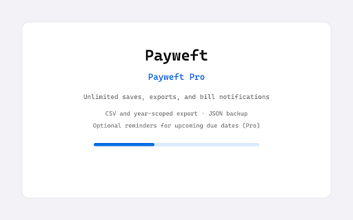 Payweft — Private Receipts & Bills :: Capture receipts & bills locally: OCR, categories, trends, due dates. Free; Pro adds exports & unlimited saves.