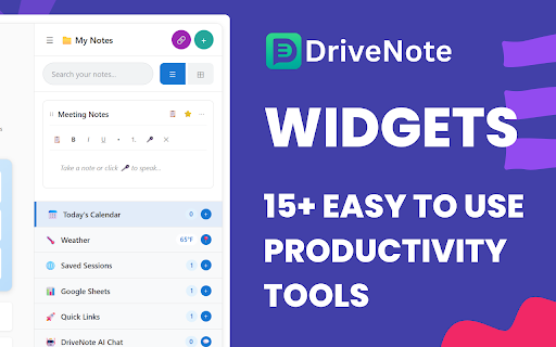 Drive Note - Notes, Todo, and Task Manager :: Professional note-taking in Chrome sidebar with AI features, Google Drive sync, and premium collaboration tools