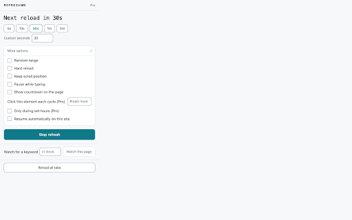 refreshme — Auto Refresh & Page Monitor :: Auto refresh tabs and watch pages for changes. Local-first: no account, no servers, no tracking.
