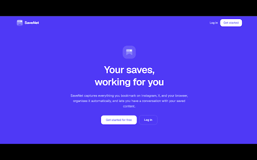 SaveNet - Save smarter, find faster :: Companion extension to SaveNet. Capture Instagram saves, X bookmarks, and browser bookmarks into your AI-powered library.
