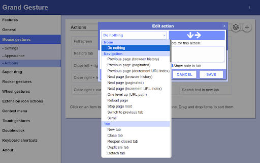 Grand Gesture :: The most comprehensive mouse gesture extension, featuring mouse gestures, super drag, rocker gestures, wheel gestures and more