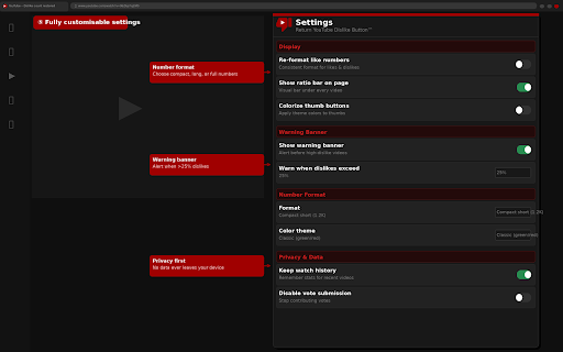 Return YouTube Dislike Button™ :: Restore, visualize and track YouTube dislikes with real-time stats.