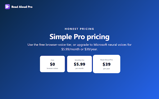Read Aloud Pro: Text to Speech Reader :: Text to speech for articles, selectable PDFs, emails, and selected text. Read aloud in natural voices with no length cap on Pro.