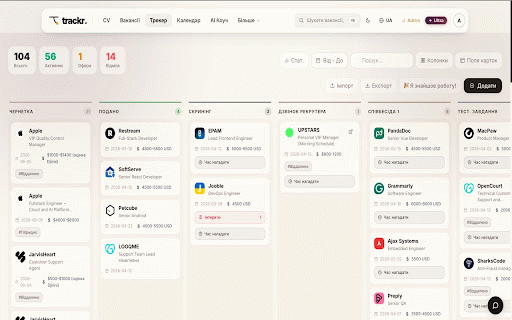 Trackr: Job Tracker with CV Match :: Save jobs from 9 popular boards in one click, see how your CV matches each role, and draft cover letters.