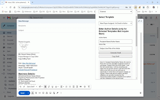 RezarMail Template Generator v3 DSCG (Free Version) :: Generates email templates for editors and authors. Customize, save, & copy drafts easily. Free version includes essential templates.