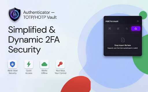 Authenticator — TOTP/HOTP Vault :: Secure 2FA authenticator. Generates TOTP/HOTP codes from an AES-256-GCM encrypted local vault. 100% private & client-side.