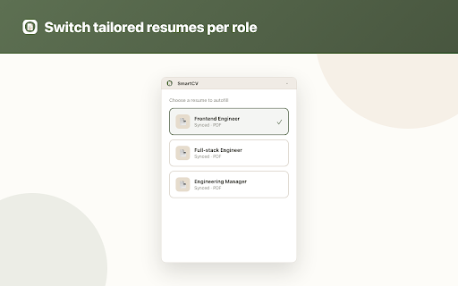 SmartCV — AI Resume Autofill for Job Applications :: Autofill job applications with your AI-generated resume. Track every submission, take notes, and never lose a lead again.