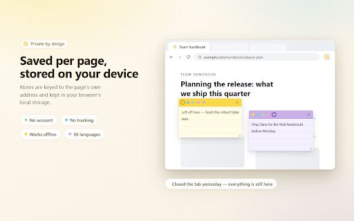 Quick Notes — Sticky Notes on Pages :: Create, move, and persist sticky notes on any webpage. Notes are saved per URL and reappear automatically.