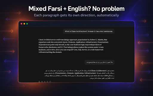 Claude RTL Support :: Auto-detects Farsi, Arabic, and other RTL languages in Claude.ai — applies correct direction and Persian font