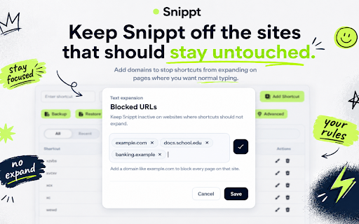 Snippt - a better text expander :: Quickly expand custom text shortcuts into longer snippets while typing, works on all URLs