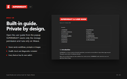 SUPERWEAVY :: SuperNodes and canvas tools for Figma Weave: color grading, masking, routing, a 3D camera prompt and faster editing.