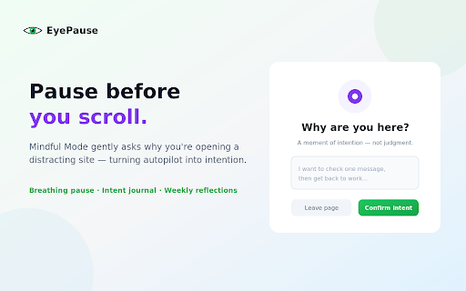 EyePause — Eye Care, Blue Light Filter & Break :: Reduce eye strain with blue light filter, 20-20-20 break reminders, mindful screen time tracking. Free, privacy-first.